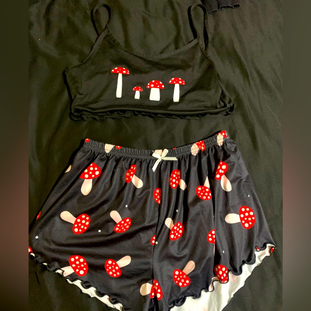 Small pajama mushroom shorts and top